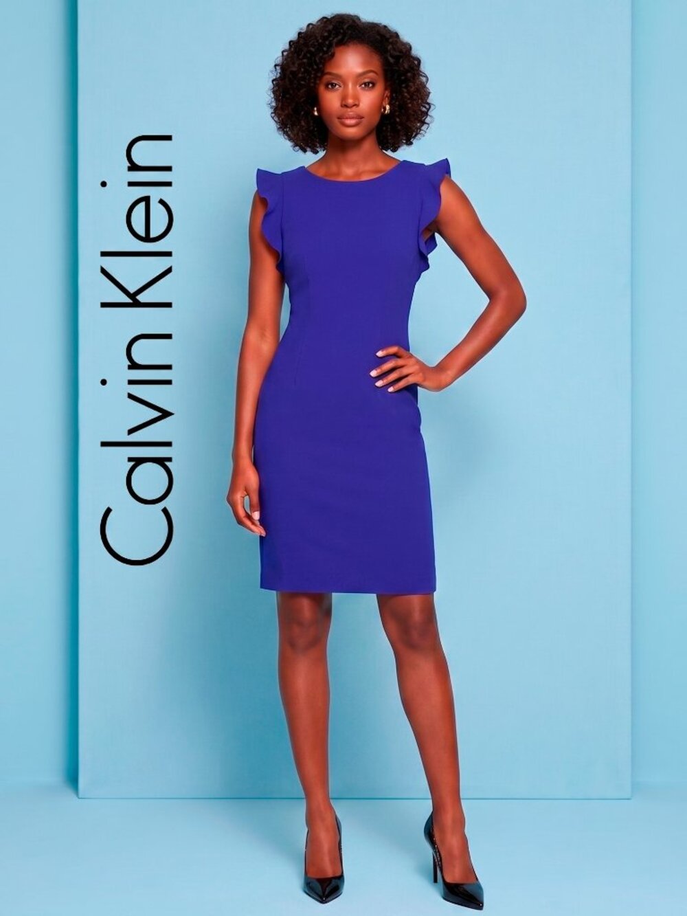 Calvin Klein Ruffle Shoulder Sheath Dress